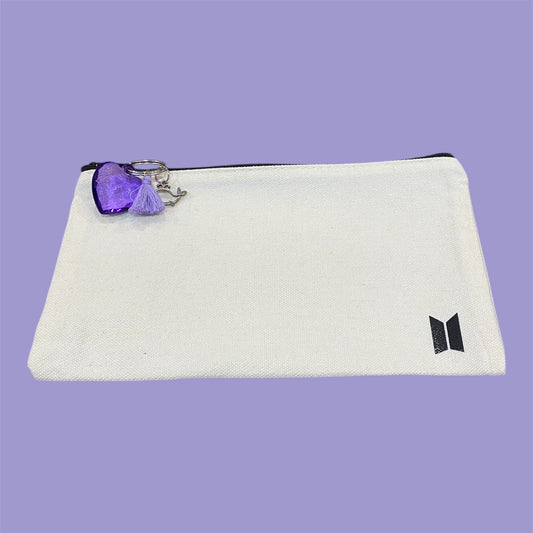 Personalized Bngtn Minimalist Black Cosmetic/Pencil Pouch: Purple Heart Charm Zipper Pull