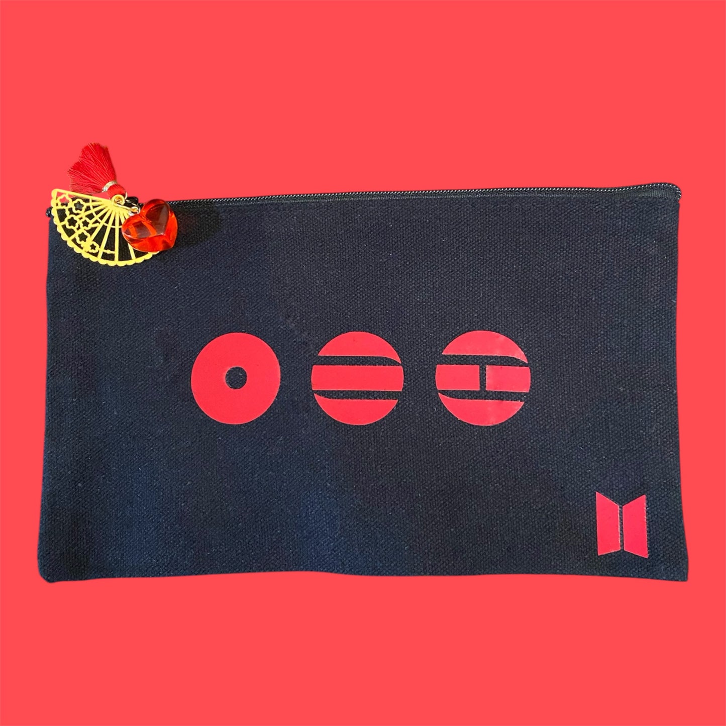 Limited Edition OT7 Comeback Inspired Minimalist Cosmetic/Pencil Pouch: Red Heart Charm Zipper Pull